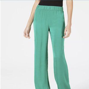 ALFANI Smocked-Waist Washed-Satin Pants Green XL NWT